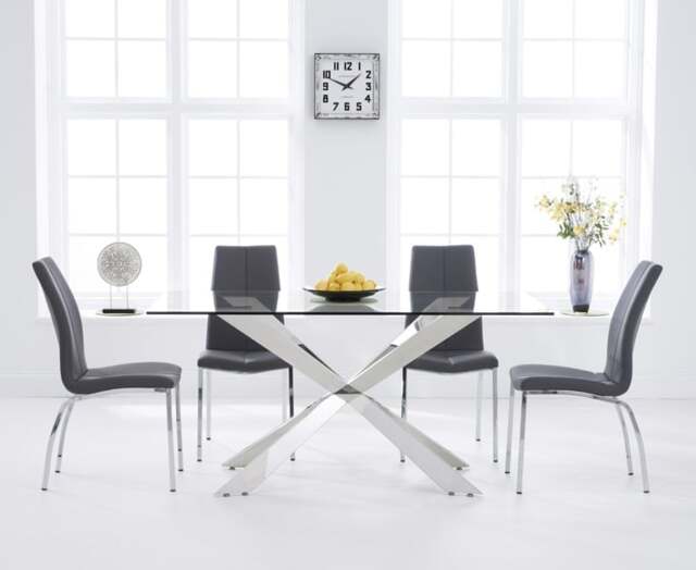 Canova 160cm Glass Dining Table with 6 Grey Marco Chairs