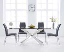 Canova 160cm Glass Dining Table with 6 Grey Marco Chairs