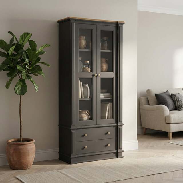 Lawson Oak and Charcoal Grey Painted Glazed Display Cabinet