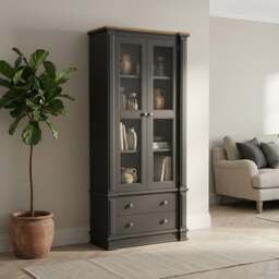 Lawson Oak and Charcoal Grey Painted Glazed Display Cabinet