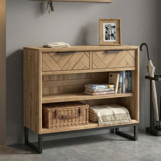 Herringbone Solid Oak Console Table
