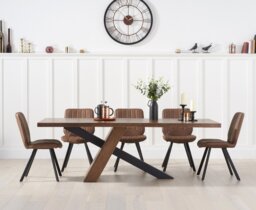 Michigan 180cm Black Leg Industrial Dining Table with 6 Brown Hendrick Chairs