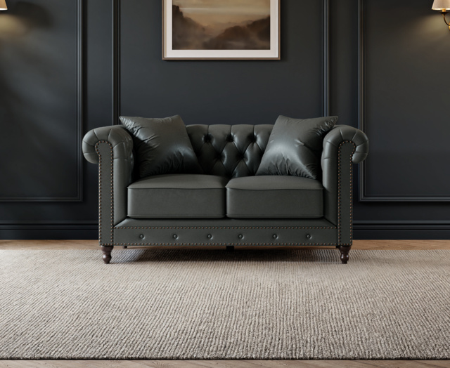 Westminster Chesterfield Grey Leather 2 Seater Sofa