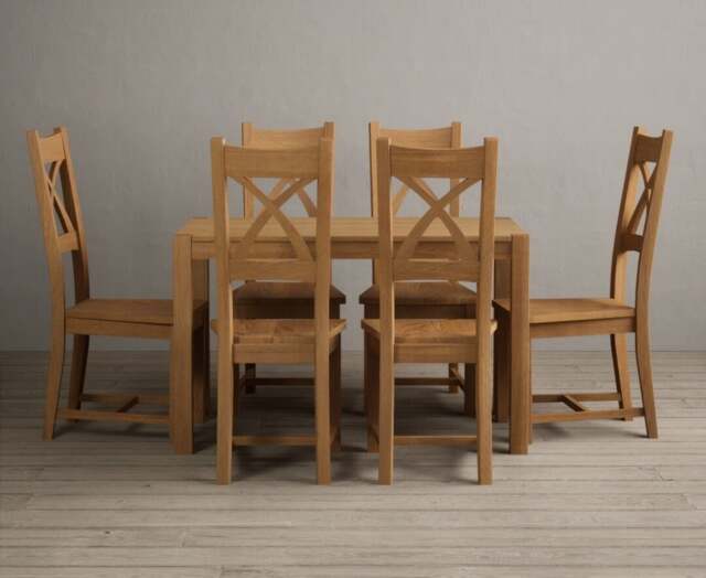 York 120cm Solid Oak Dining Table with 6 Charcoal Grey Natural Solid Oak Chairs