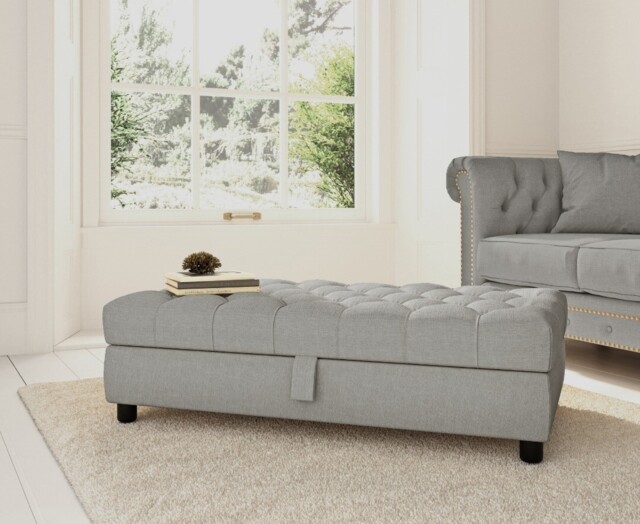 Mayfair Grey Linen Fabric Storage Footstool