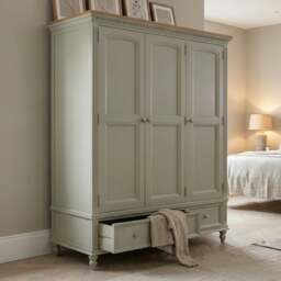 Francis Oak and Soft Green Painted Triple Wardrobe