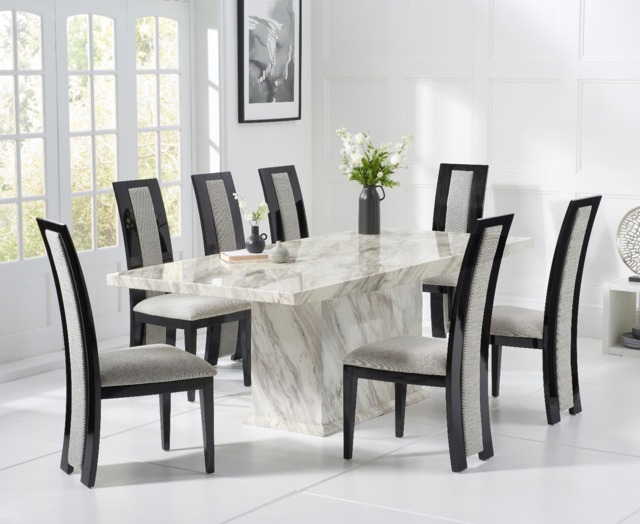 Marino 180cm Marble Dining Table with 10 Black Novara Chairs
