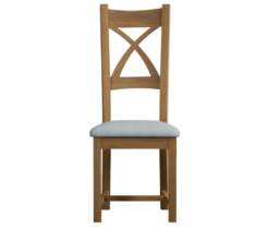 Natural Solid Oak Blue Set of 2 Fabric Dining Chairs