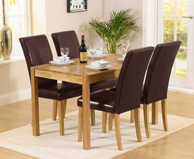 York 120cm Solid Oak Dining Table with 4 Brown Olivia Chairs