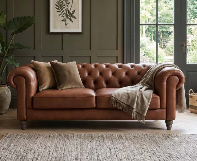 Jameson Chestnut Leather 3 Seater Sofa