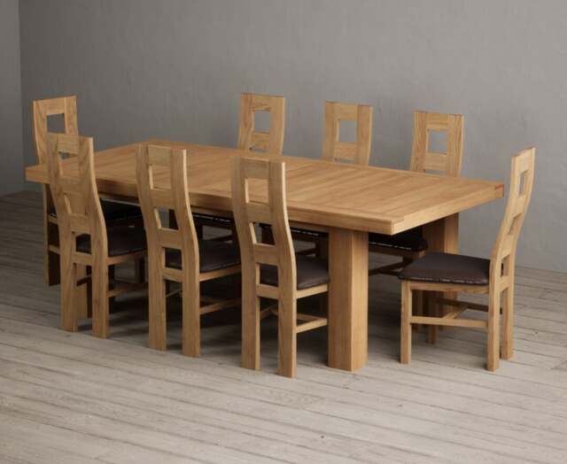 Extending Callington 230cm Oak Dining Table with 8 Brown Natural Chairs