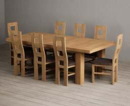 Extending Callington 230cm Oak Dining Table with 8 Brown Natural Chairs