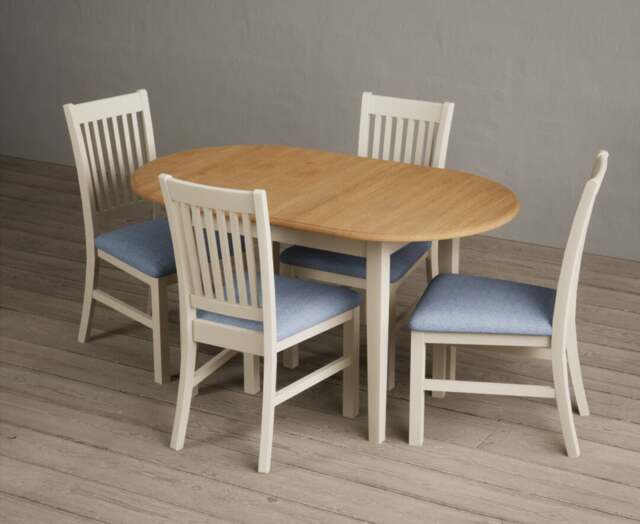 Extending Warwick Oak and Cream Painted Dining Table with 4 Charcoal Grey Warwick Chairs
