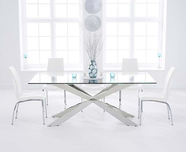 Canova 200cm Glass Dining Table with 8 White Marco Chairs