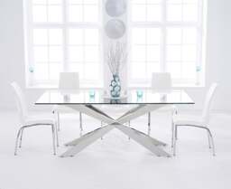 Canova 200cm Glass Dining Table with 8 White Marco Chairs