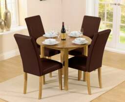 York 90cm Solid Oak Drop Leaf Extending Dining Table with 2 Brown Olivia Chairs