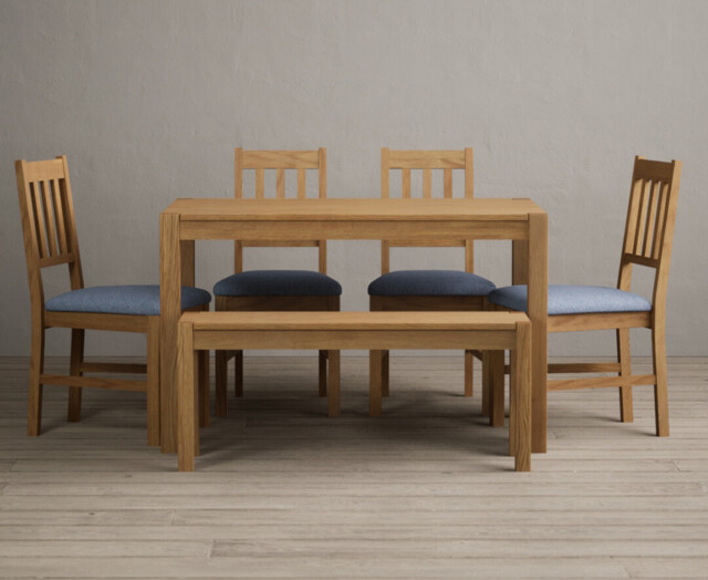 York 120cm Solid Oak Dining Table with 4 Brown York Chairs and 2 Oak Benches
