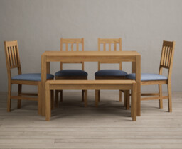 York 120cm Solid Oak Dining Table with 4 Brown York Chairs and 2 Oak Benches