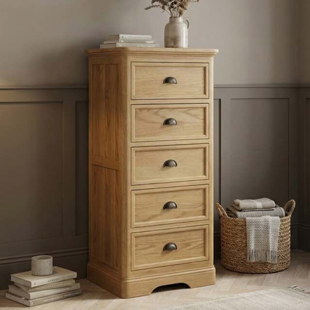 Cambridge Solid Oak 5 Drawer Tallboy
