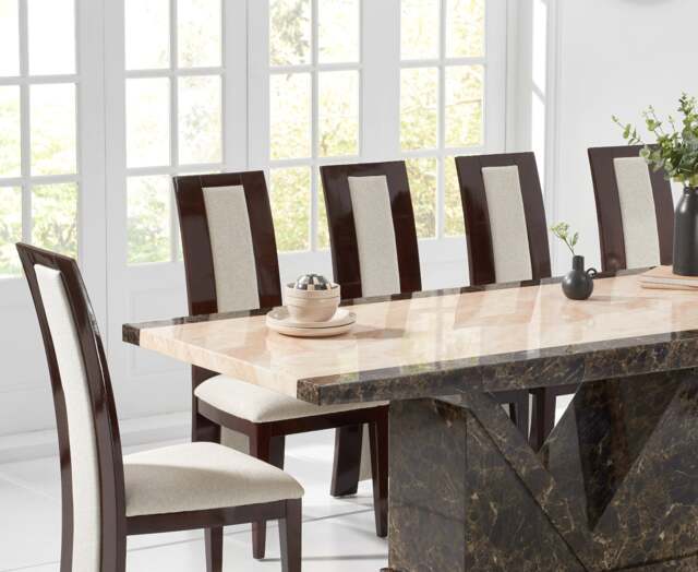 Tenore 220cm Marble Dining Table with 10 Brown Novara Chairs