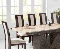 Tenore 220cm Marble Dining Table with 10 Brown Novara Chairs