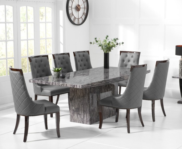 Crema 180cm Grey Marble Dining Table with 6 Grey Francesca Chairs
