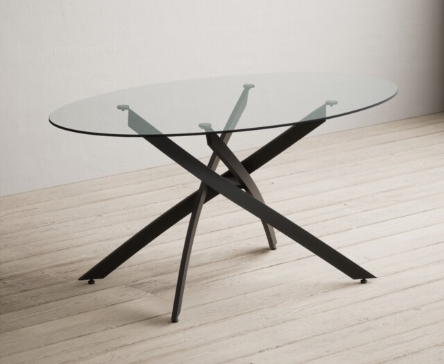 Bernini 165cm Black Leg Oval Glass Dining Table