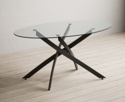 Bernini 165cm Black Leg Oval Glass Dining Table