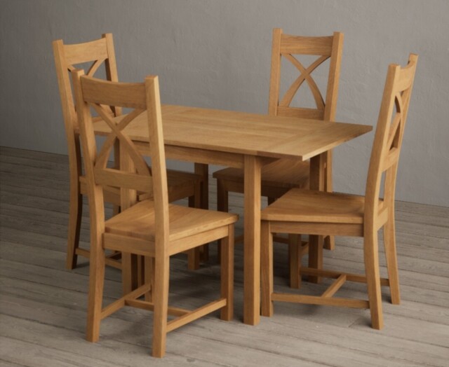 Extending York 70cm Solid Oak Dining Table with 4 Linen Natural Solid Oak Chairs