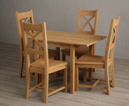 Extending York 70cm Solid Oak Dining Table with 4 Linen Natural Solid Oak Chairs