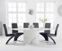 Colby 200cm Oval White Marble Dining Table with 6 Grey Aldo Chairs