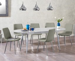 Extending Olivia Light Grey High Gloss Dining Table with 8 Grey Helsinki Chairs