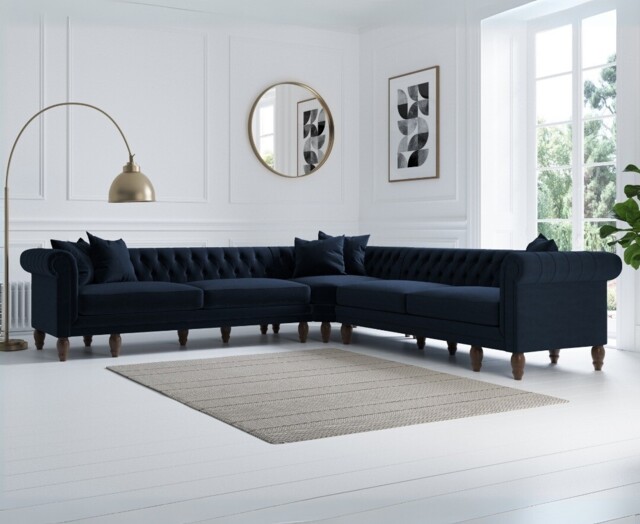 Bromley Large Blue Velvet Corner Sofa