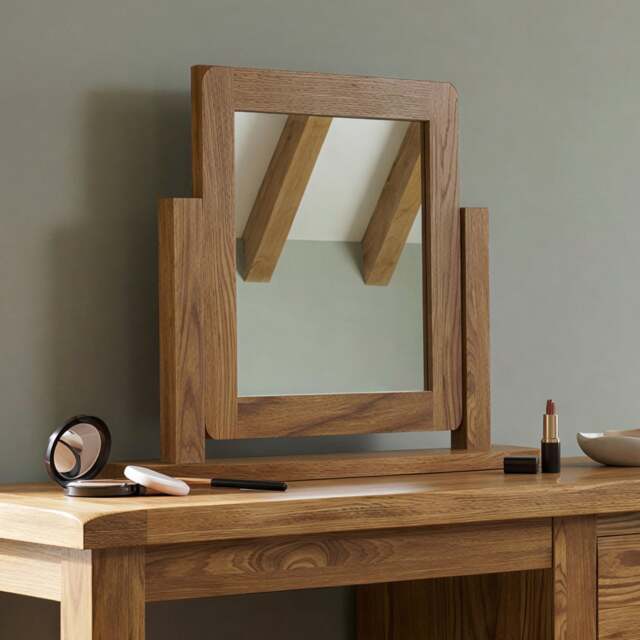 Rustic Solid Oak Swivel Vanity Mirror - Dressing Table Mirror