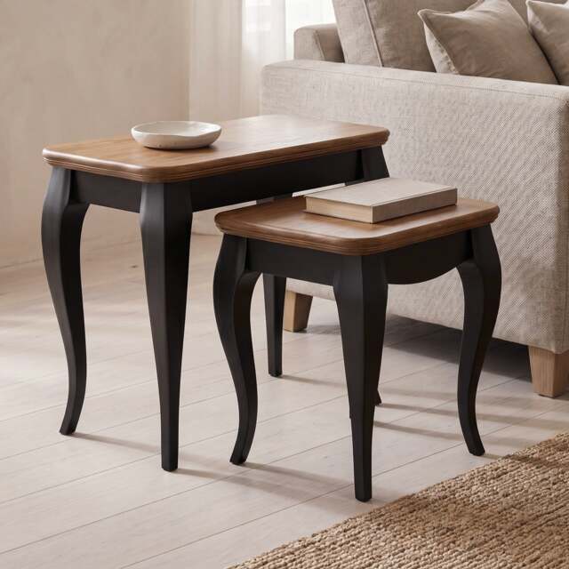 Chateau Noir Oak and Black Painted Nest Of Tables