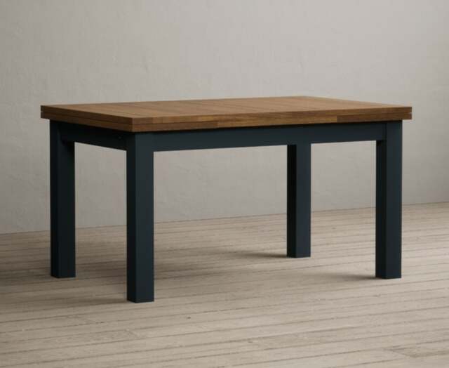 Extending Buxton 140cm Oak and Dark Blue Painted Dining Table