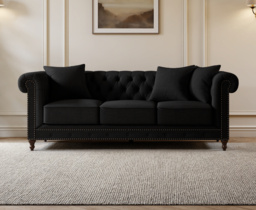 Westminster Chesterfield Black Linen 3 Seater Sofa