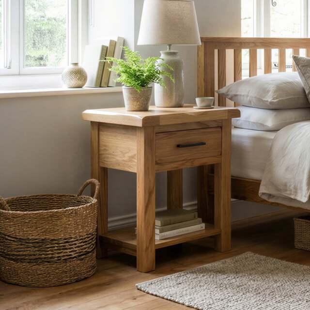 Rustic Solid Oak Lamp Table - Dovetail Drawer & Lower Shelf