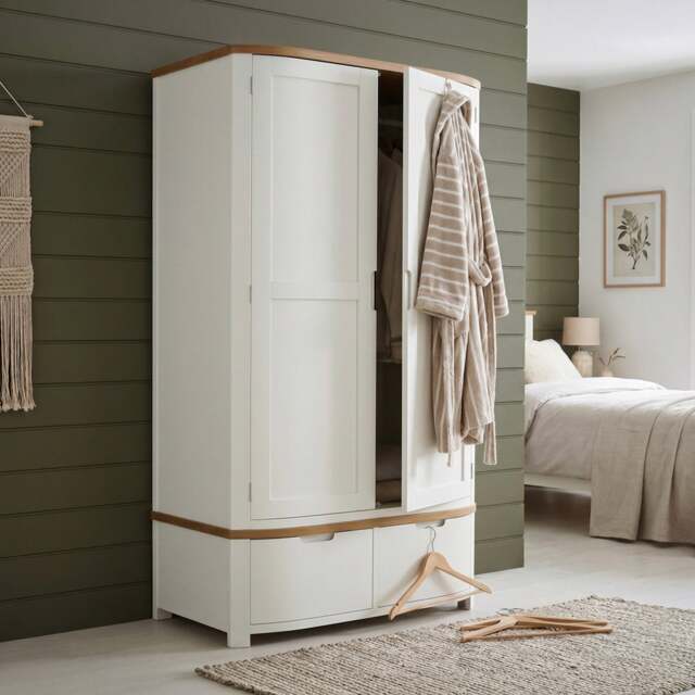 Bradwell Oak and Signal White Painted Double Wardrobe