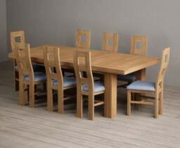 Extending Callington 230cm Oak Dining Table with 8 Blue Natural Chairs