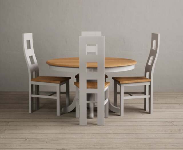 Hertford 120cm Fixed Top Oak and Soft White Painted Dining Table with 4 Oak Natural Chairs