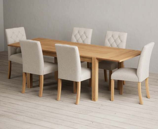 Thetford 150cm Oak Dining Table with Thetford 45cm Oak Extensions with 10 Grey Isabella Chairs