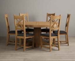 Helmsley 150cm Solid Oak Round Pedestal Dining Table with 6 Charcoal Grey Natural Solid Oak Chairs