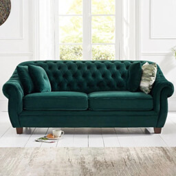 Eva Chesterfield Green Velvet Three-Seater Sofa