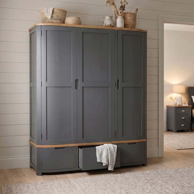 Bradwell Oak and Charcoal Painted Triple Wardrobe