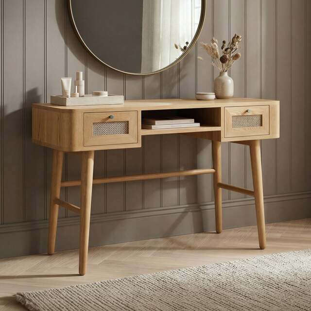 Oak Rattan Dressing Table