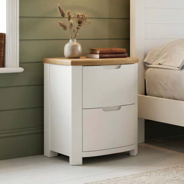 Bradwell Oak and Signal White Painted 2 Drawer Bedside Chest