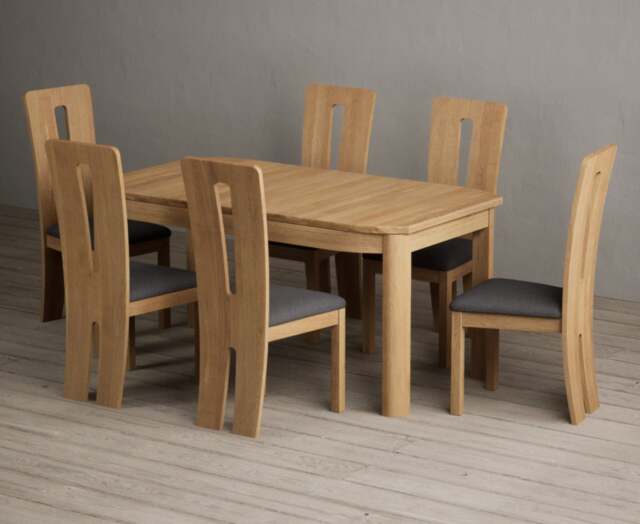 Extending Somerton 160cm Solid Oak Dining Table with 6 Charcoal Grey Lucca Chairs
