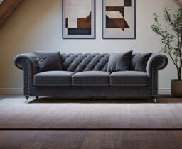 Kensington Chesterfield Dark Grey Velvet 3 Seater Sofa