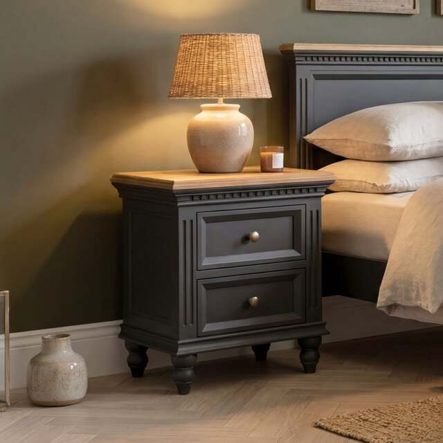 Francis Oak and Charcoal Grey Painted 2 Drawer Bedside Chest